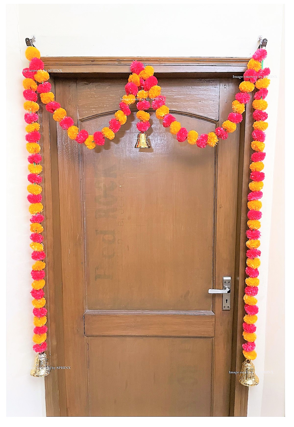ARTIFICIAL MARIGOLD FLUFFY FLOWERS SINGLE LINE DOOR TORAN SET/DOOR HANGINGS