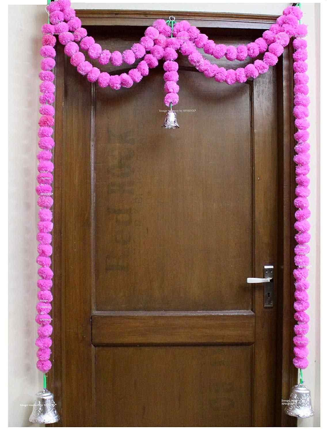 ARTIFICIAL MARIGOLD FLUFFY FLOWER GARLANDS DOOR TORAN SET/DOOR HANGINGS -BABY PINK
