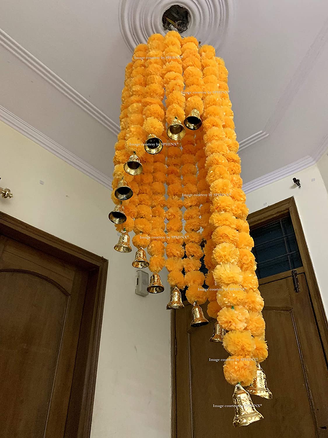 ARTIFICIAL MARIGOLD FLUFFY FLOWERS (GENDA PHOOL) CHANDELIER/JHOOMAR – LIGHT ORANGE