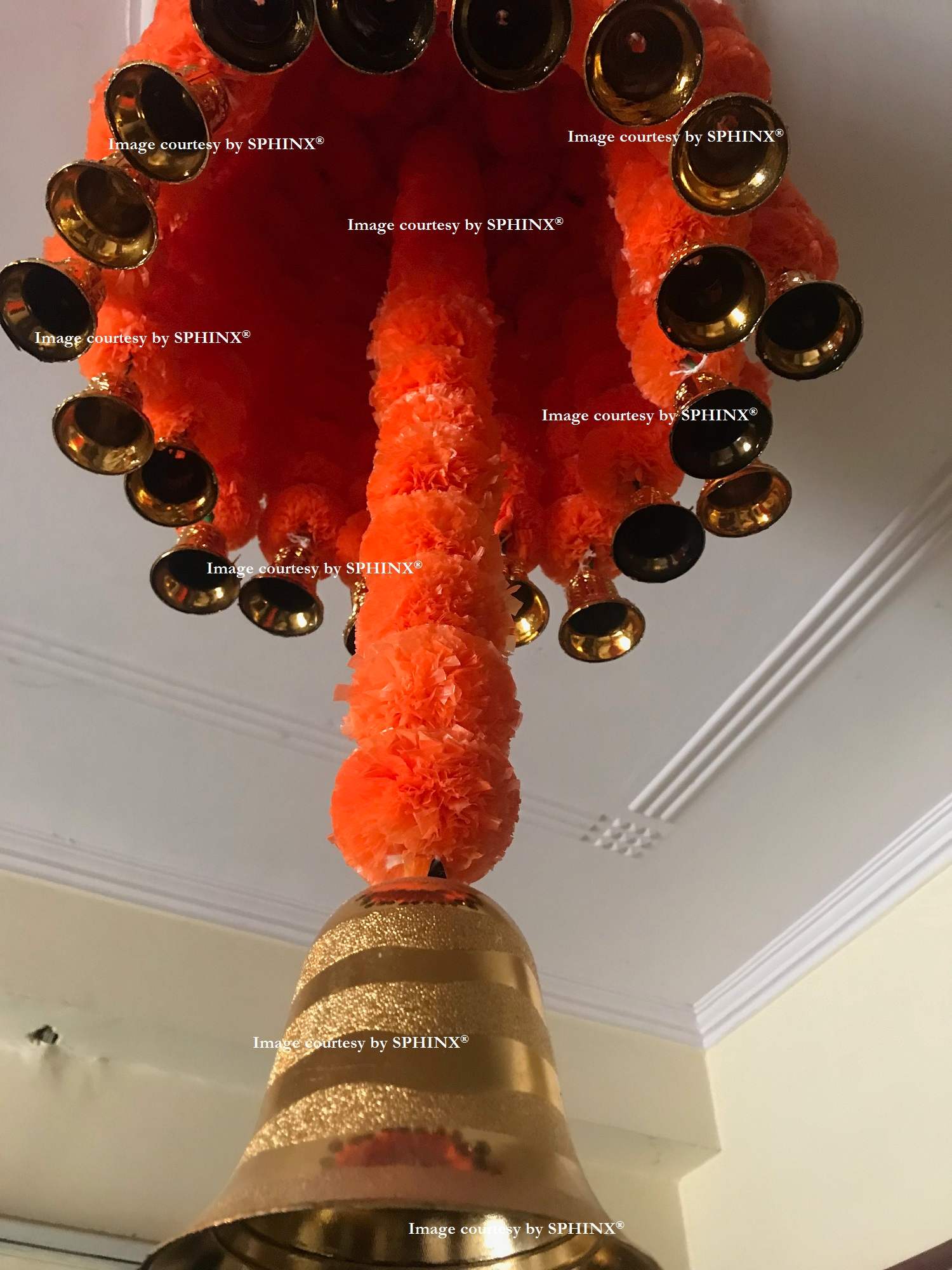 ARTIFICIAL MARIGOLD FLUFFY FLOWERS (GENDA PHOOL) CHANDELIER/JHOOMAR – DARK ORANGE-DOME