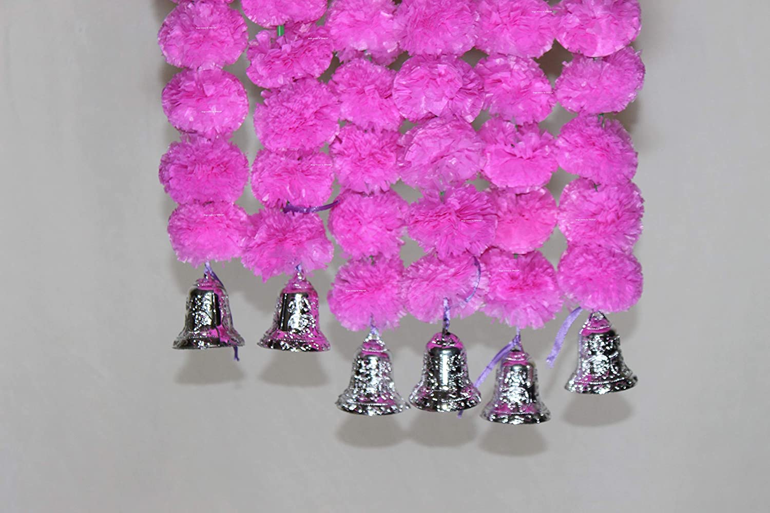 SPHINX ARTIFICIAL MARIGOLD FLUFFY FLOWERS AND GOLDEN BELLS GARLANDS/TORANS/WALL HANGINGS FOR DECORATION (APPROX 2.5 FT.)PACK OF 6 STRINGS -BABY PINK
