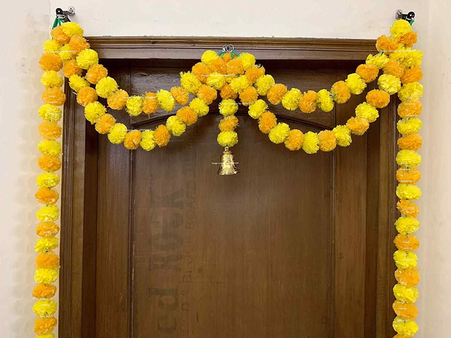 SPHINX ARTIFICIAL MARIGOLD FLUFFY FLOWER GARLANDS DOOR TORAN SET/DOOR HANGINGS -YELLOW & LIGHT ORANGE (APPROX 100 X 152 CMS)