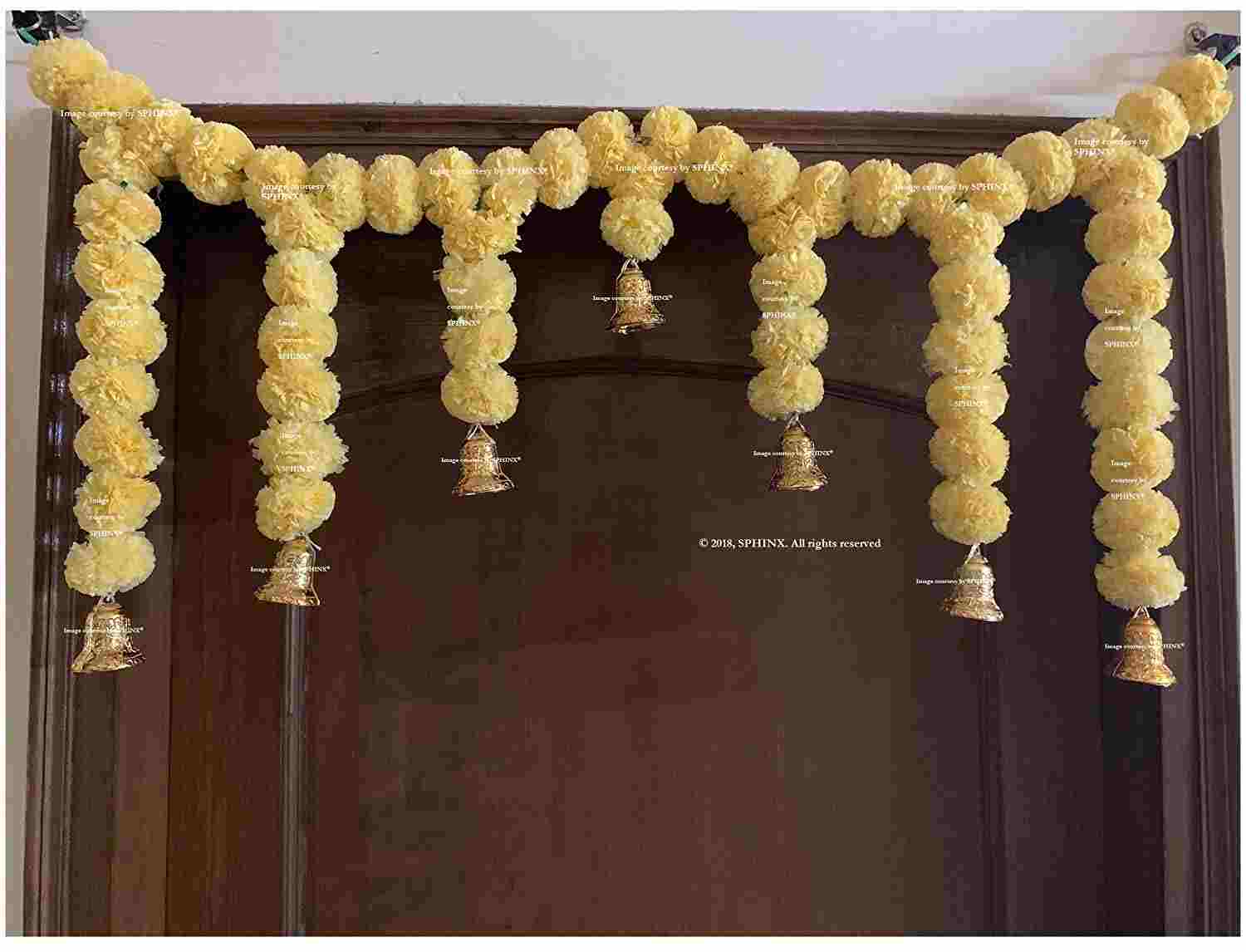 SPHINX ARTIFICIAL MARIGOLD FLUFFY FLOWER GARLANDS DOOR TORAN SET/DOOR HANGINGS FOR DECORATION (APPROX. 100 X 41 CMS)- CREAM