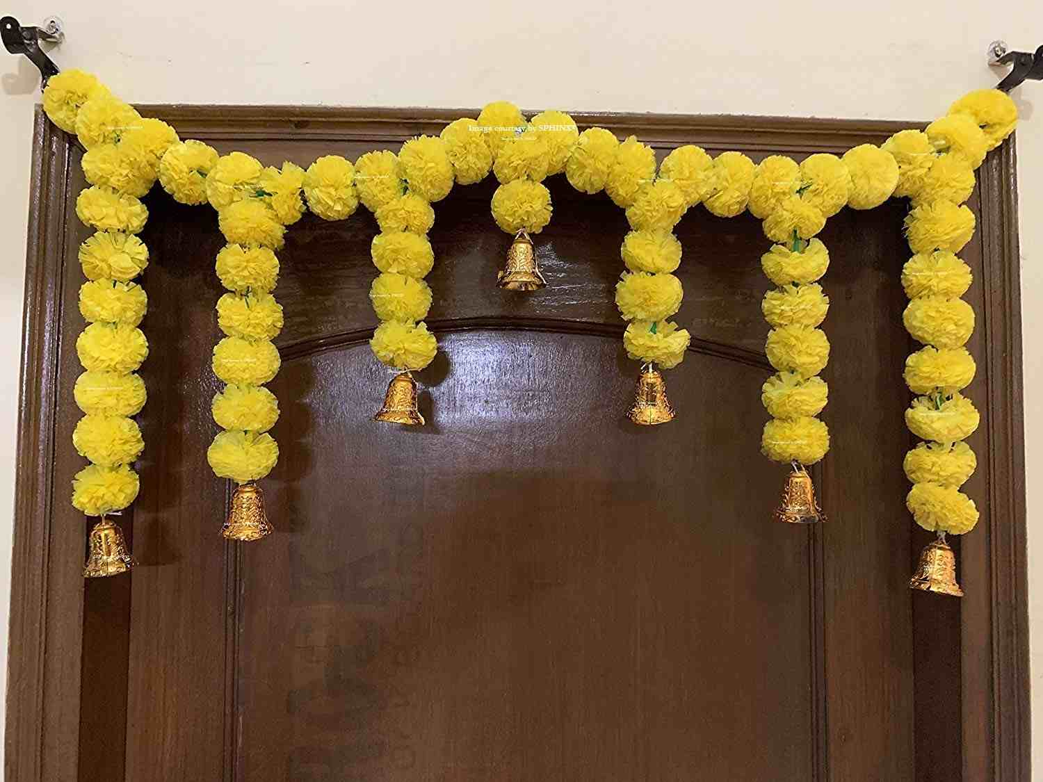 SPHINX ARTIFICIAL MARIGOLD FLUFFY FLOWER GARLANDS DOOR TORAN SET/DOOR HANGINGS FOR DECORATION (APPROX. 100 X 41 CMS)- YELLOW