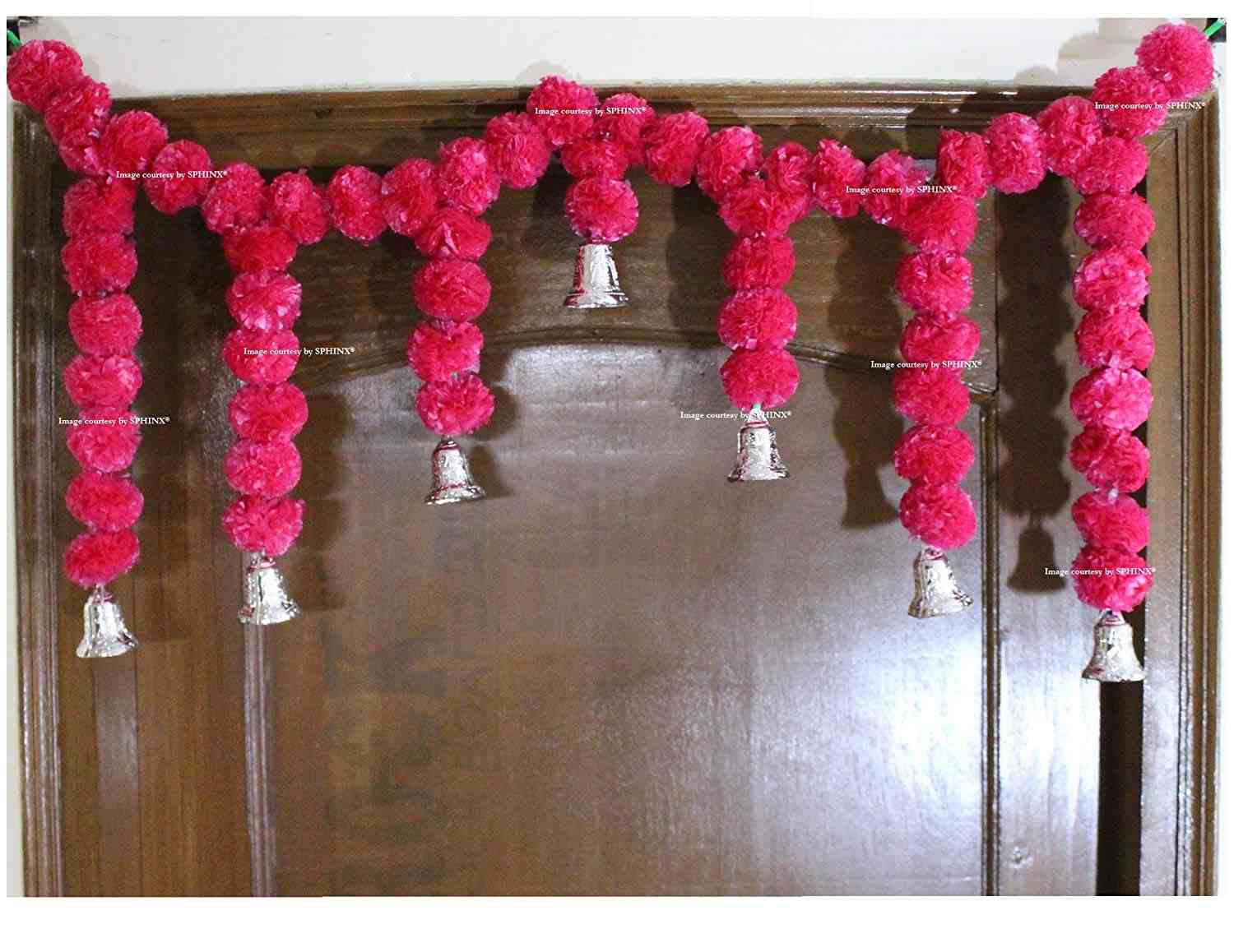 SPHINX ARTIFICIAL MARIGOLD FLUFFY FLOWER GARLANDS DOOR TORAN SET/DOOR HANGINGS FOR DECORATION (APPROX. 100 X 41 CMS)- DARK PINK