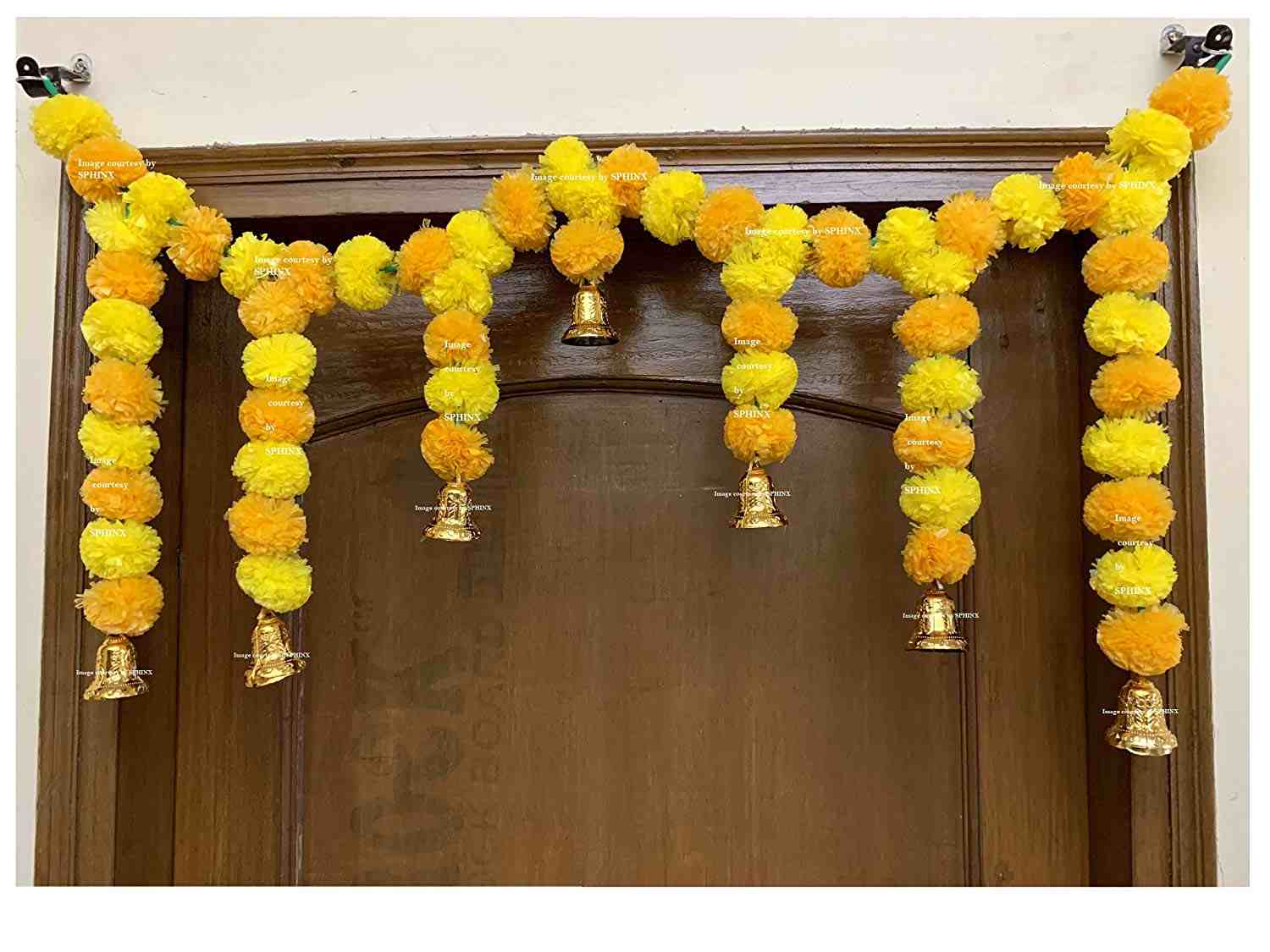 SPHINX ARTIFICIAL MARIGOLD FLUFFY FLOWER GARLANDS DOOR TORAN SET/DOOR HANGINGS FOR DECORATION (APPROX. 100 X 41 CMS)- YELLOW & LIGHT ORANGE
