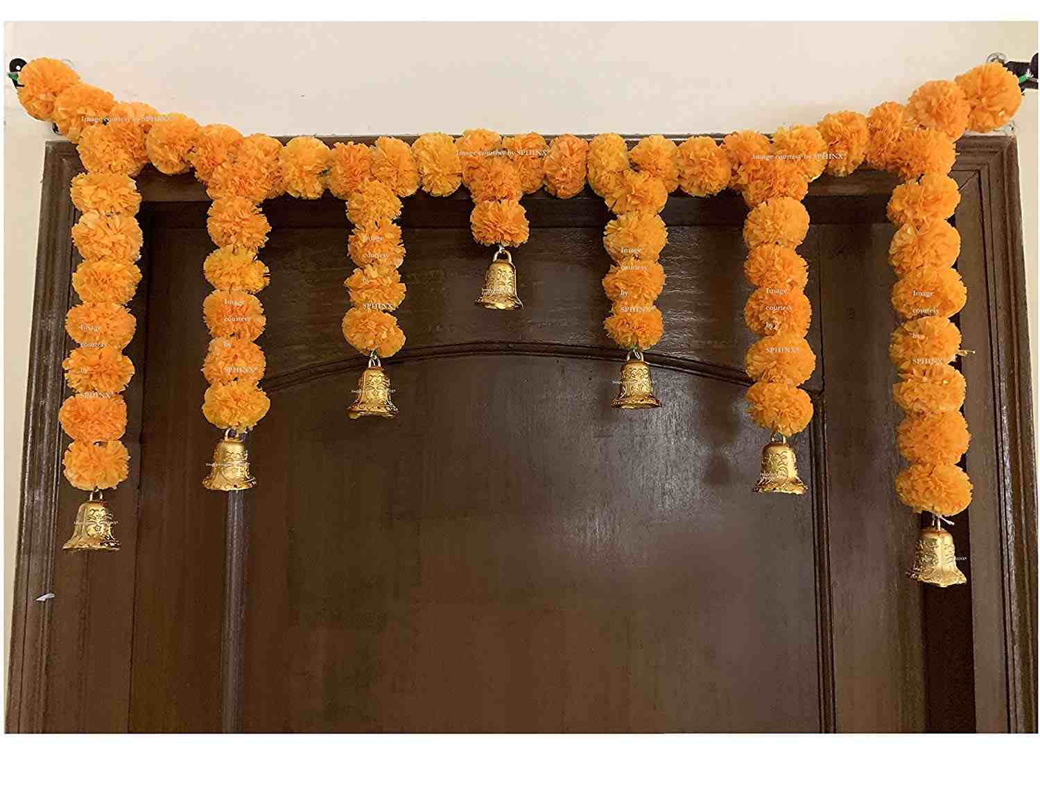 SPHINX ARTIFICIAL MARIGOLD FLUFFY FLOWER GARLANDS DOOR TORAN SET/DOOR HANGINGS FOR DECORATION (APPROX. 100 X 41 CMS)- LIGHT ORANGE