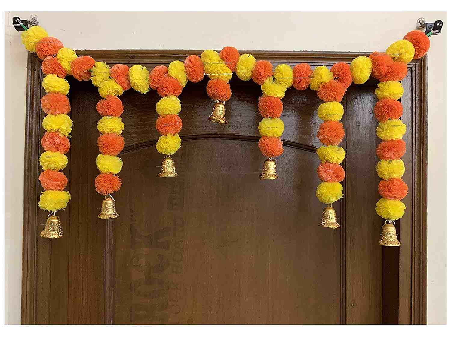 SPHINX ARTIFICIAL MARIGOLD FLUFFY FLOWER GARLANDS DOOR TORAN SET/DOOR HANGINGS FOR DECORATION (APPROX. 100 X 41 CMS)- YELLOW & DARK ORANGE