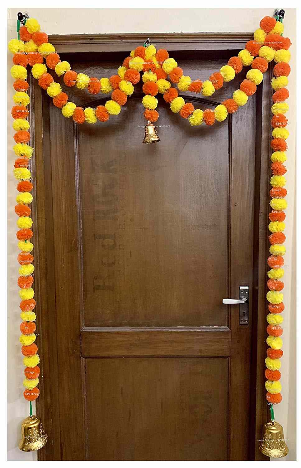 SPHINX ARTIFICIAL MARIGOLD FLUFFY FLOWER GARLANDS DOOR TORAN SET/DOOR HANGINGS – YELLOW (APPROX 100 X 152 CMS)