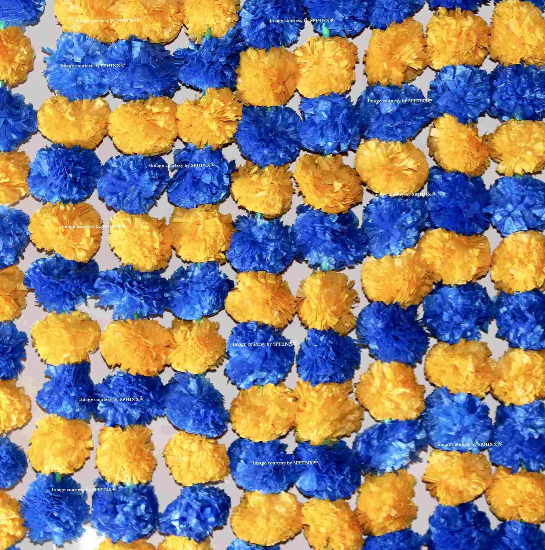 SPHINX ARTIFICIAL MARIGOLD FLUFFY FLOWERS GARLANDS FOR DECORATION – PACK OF 5 (LIGHT ORANGE & BLUE)