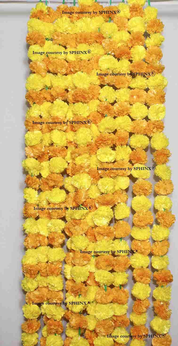 SPHINX ARTIFICIAL MARIGOLD FLUFFY FLOWERS GARLANDS FOR DECORATION – PACK OF 5 (YELLOW & LIGHT ORANGE)