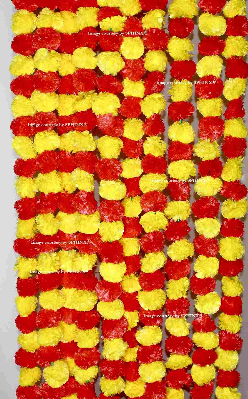 SPHINX ARTIFICIAL MARIGOLD FLUFFY FLOWERS GARLANDS FOR DECORATION – PACK OF 5 (YELLOW & RED)