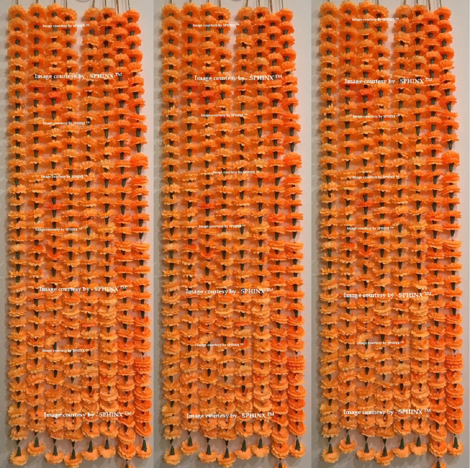 SPHINX RE-USABLE ARTIFICIAL MARIGOLD FLOWERS GARLANDS (TORAN) FOR DECORATION (36FG) – PACK OF 6 STRINGS