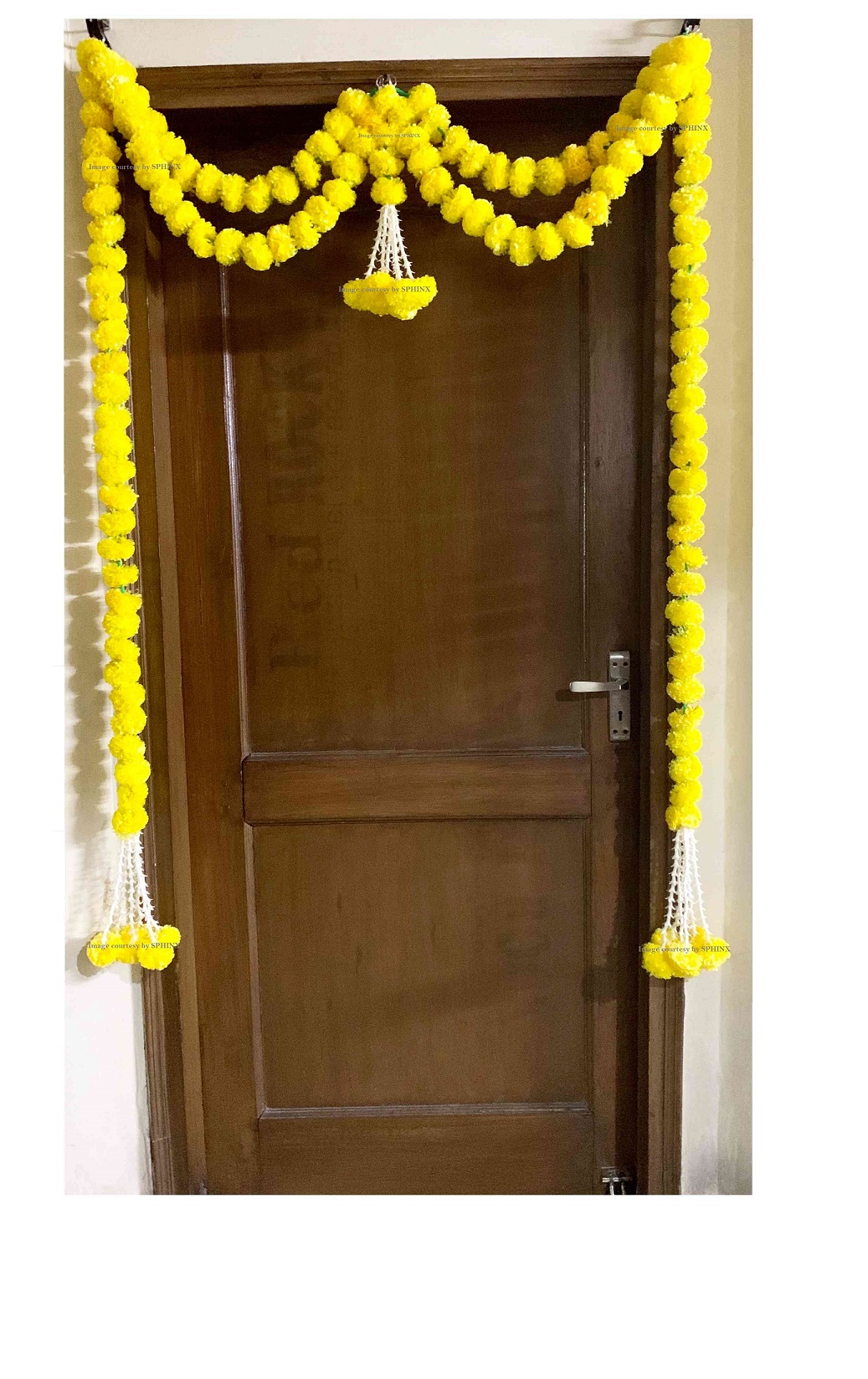 SPHINX ARTIFICIAL MARIGOLD FLUFFY FLOWERS AND TUBEROSE(RAJNIGANDHA) DOOR TORAN SET/DOOR HANGINGS – YELLOW ( APPROX. 100 X 158 CMS)