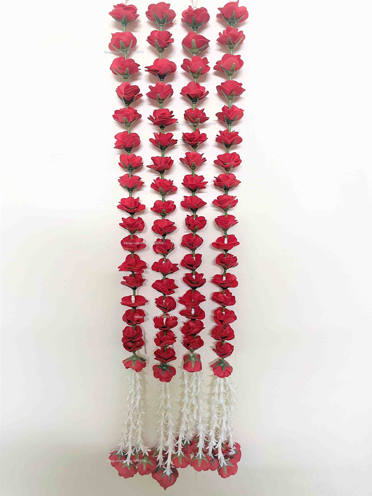 ARTIFICIAL VELVET ROSES AND CLUSTERED TUBEROSE (RAJNIGANDHA) GARLANDS