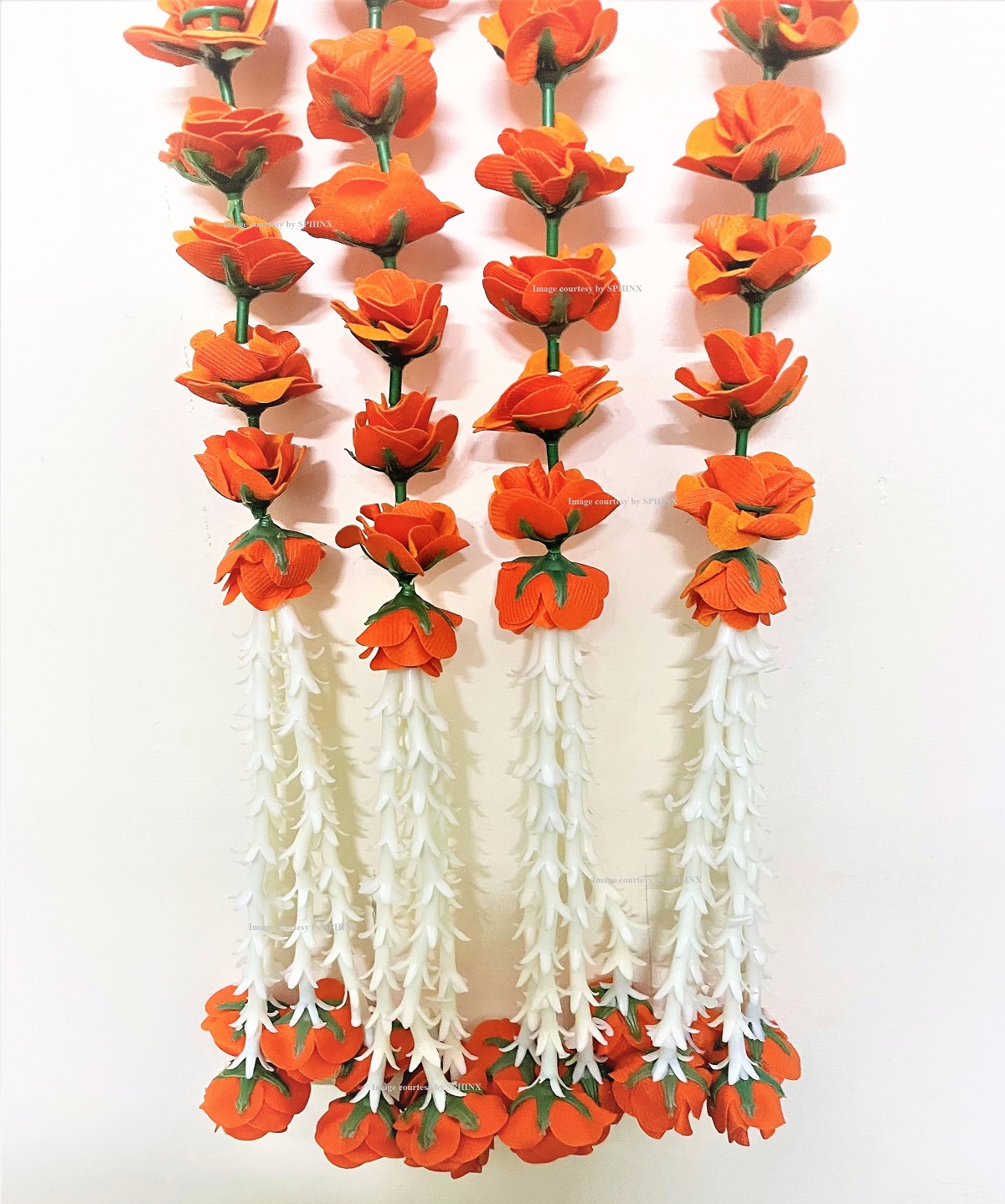 ARTIFICIAL VELVET ROSES AND CLUSTERED TUBEROSE (RAJNIGANDHA) GARLANDS