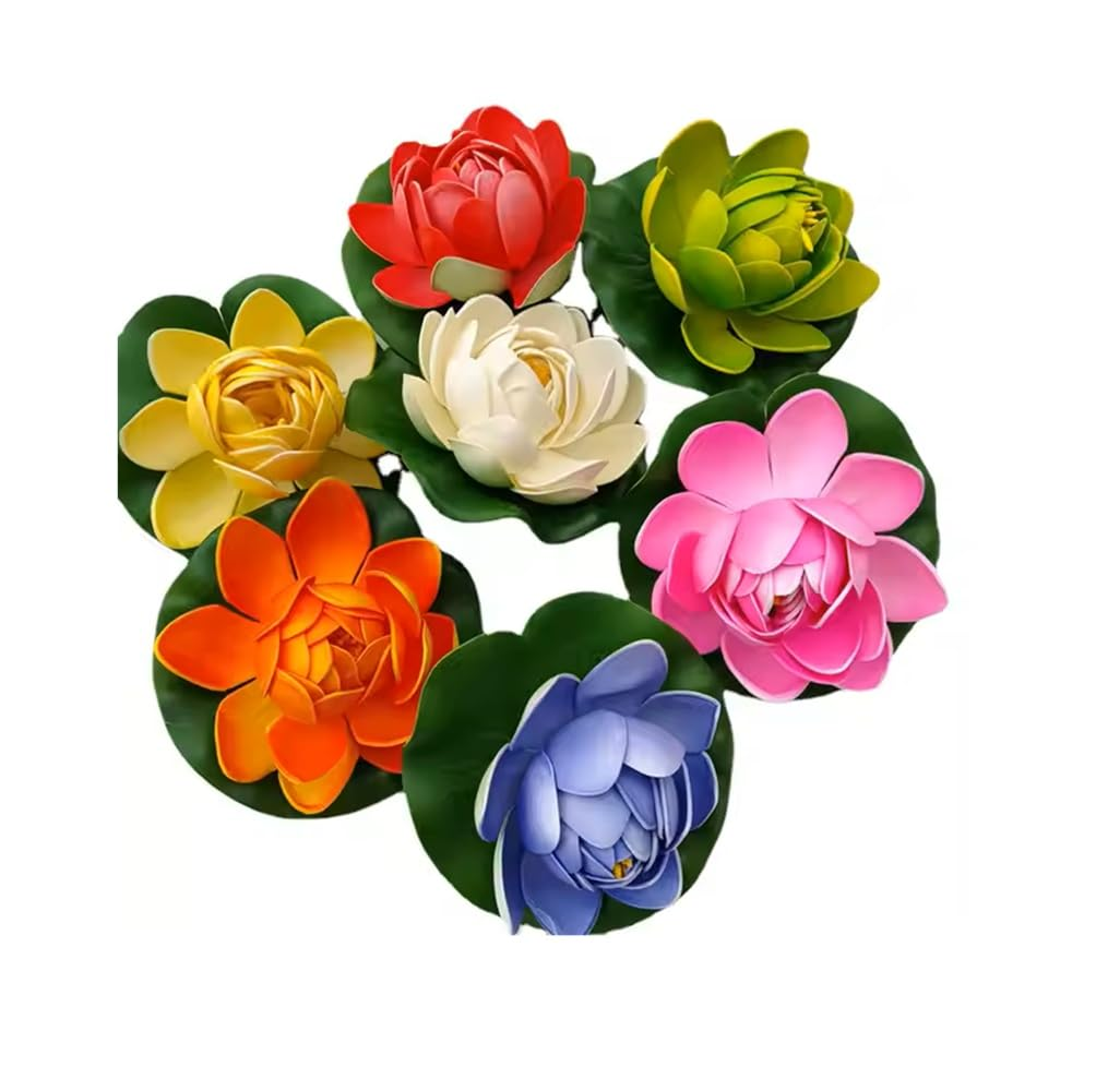 SPHINX Artificial Floating Lotus Water Lily – 8 cm, Pack of 4, Assorted Colours