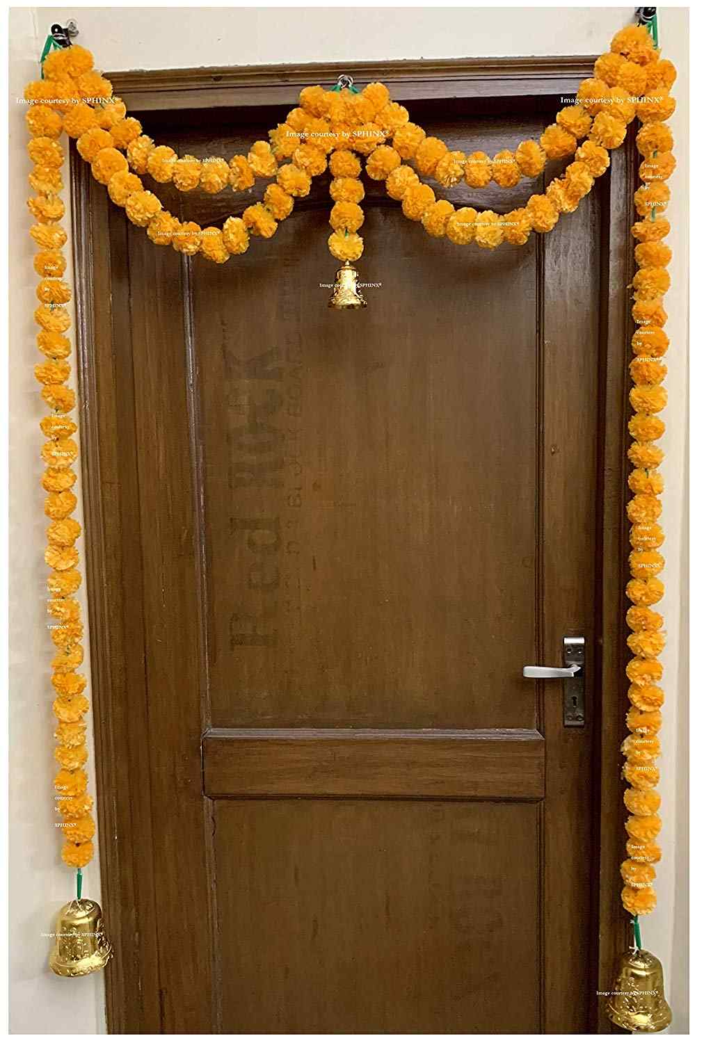 SPHINX Artificial Marigold Fluffy Flower Garlands Door Toran Set Light Orange, 1 Piece