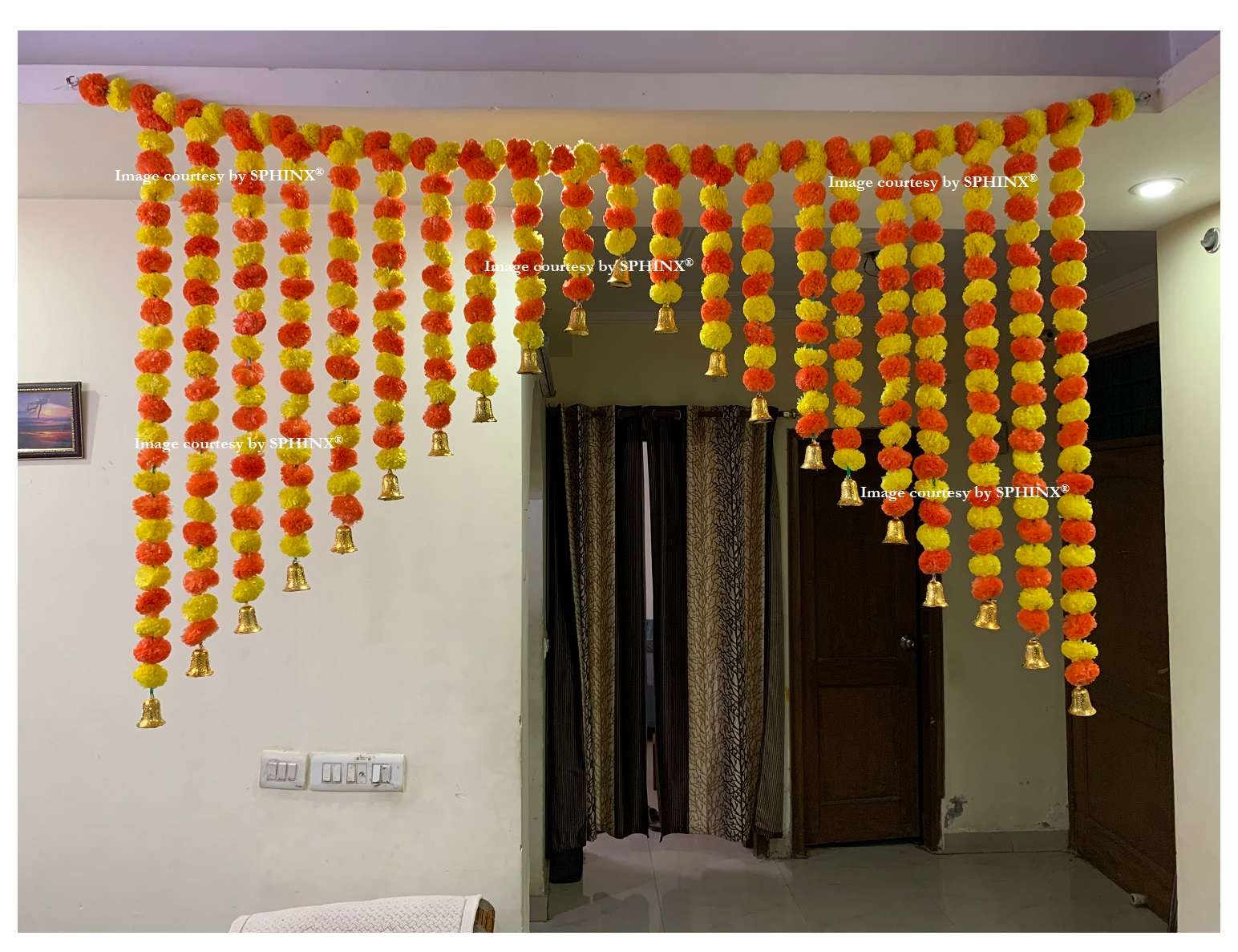 M S Traders Yellow and Orange Artificial Marigold Flower Garland, For For  Home Decoration