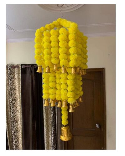 sphinx artificial marigold fluffy flowers jhoomar chandelier yellow step 1