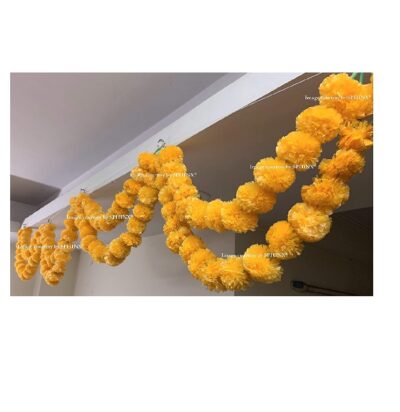 Sphinx artificial marigold fluffy flowers double lines hanging loops light orange 1