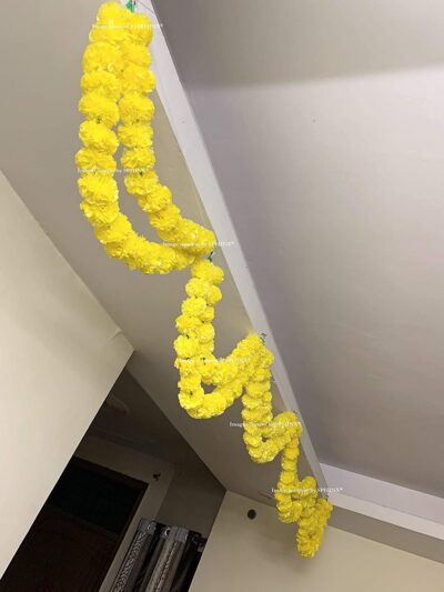 Sphinx artificial marigold fluffy flowers double lines hanging loops yellow 2