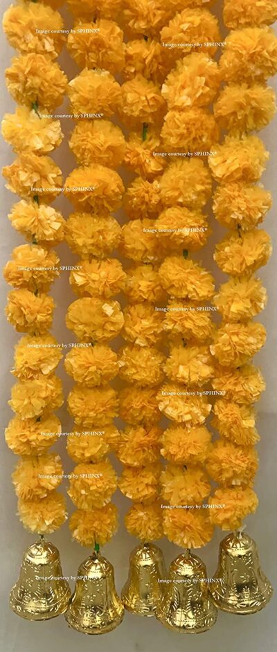 sphinx artificial fluffy marigold 5 ft strings with bell light orange 2