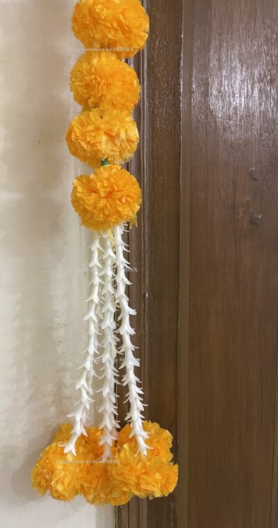 Sphinx artificial marigold fluffy flowers and tuberose (rajnigandha) big door toran light orange 5