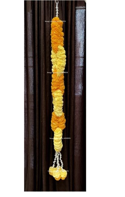 Sphinx artificial marigold fluffy flowers rope design garlands pack of 2 – cream and light orange 4