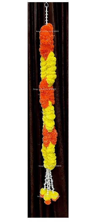 Sphinx artificial marigold fluffy flowers rope design garlands pack of 2 – yellow and dark orange 4