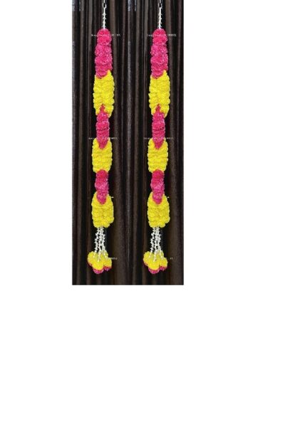 Sphinx artificial marigold fluffy flowers rope design garlands pack of 2 – yellow and dark pink rani 1