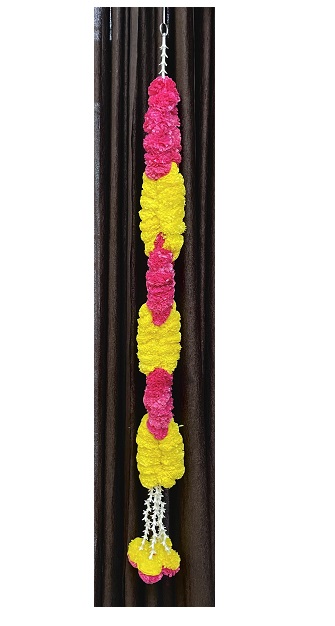Sphinx artificial marigold fluffy flowers rope design garlands pack of 2 – yellow and dark pink rani 3