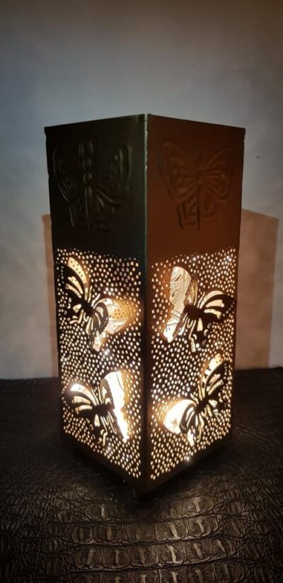 sphinx handcrafted metallic engraved butterfly cuboid shape aroma diffurser decorative lantern 3