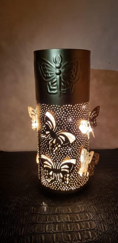 sphinx handcrafted metallic engraved butterfly cylindrical shape aroma diffurser decorative lantern 3