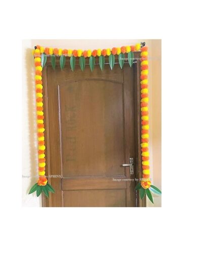 sphinx artificial fluffy marigold and mango leaves straight line door toran new design 1